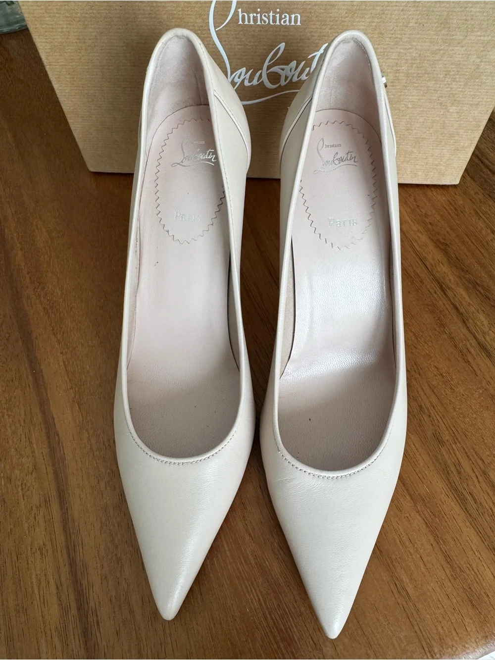 Christian Louboutin Blush Leather Pointed-Toe Stiletto Pumps - Sporty Kate 85mm - Picture 4 of 5